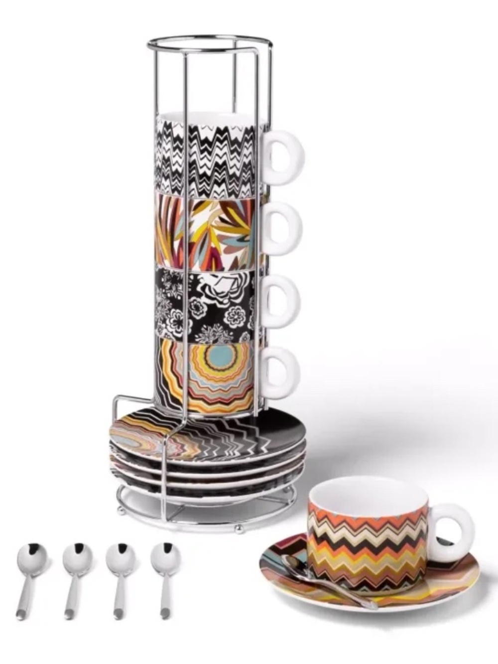 New Missoni x Target stoneware stacking mug set: 5 cups, saucers, and spoons